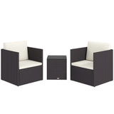 Outdoor Bistro Set PE Rattan Brown Folding 3 Piece Tempered Glass Table