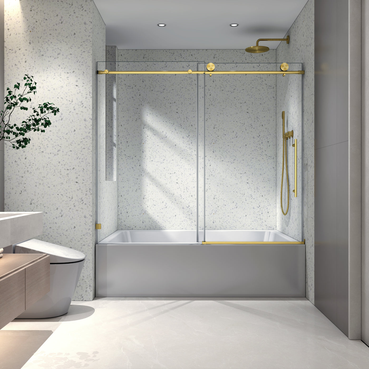 Brushed Gold Frameless Shower Door 70MM Stainless Steel Soft Close
