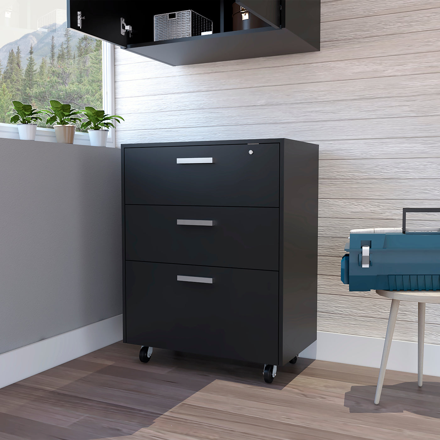Three Drawer Base Cabinet with Casters and Lock - Garage Storage