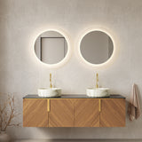 60' Bathroom Vanity with Sinks, Floating Plywood Cabinet 4 Doors Black Sintered Stone