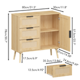 Modern Rattan Wood Dresser Wood Storage Cabinet Sideboard for Bedroom