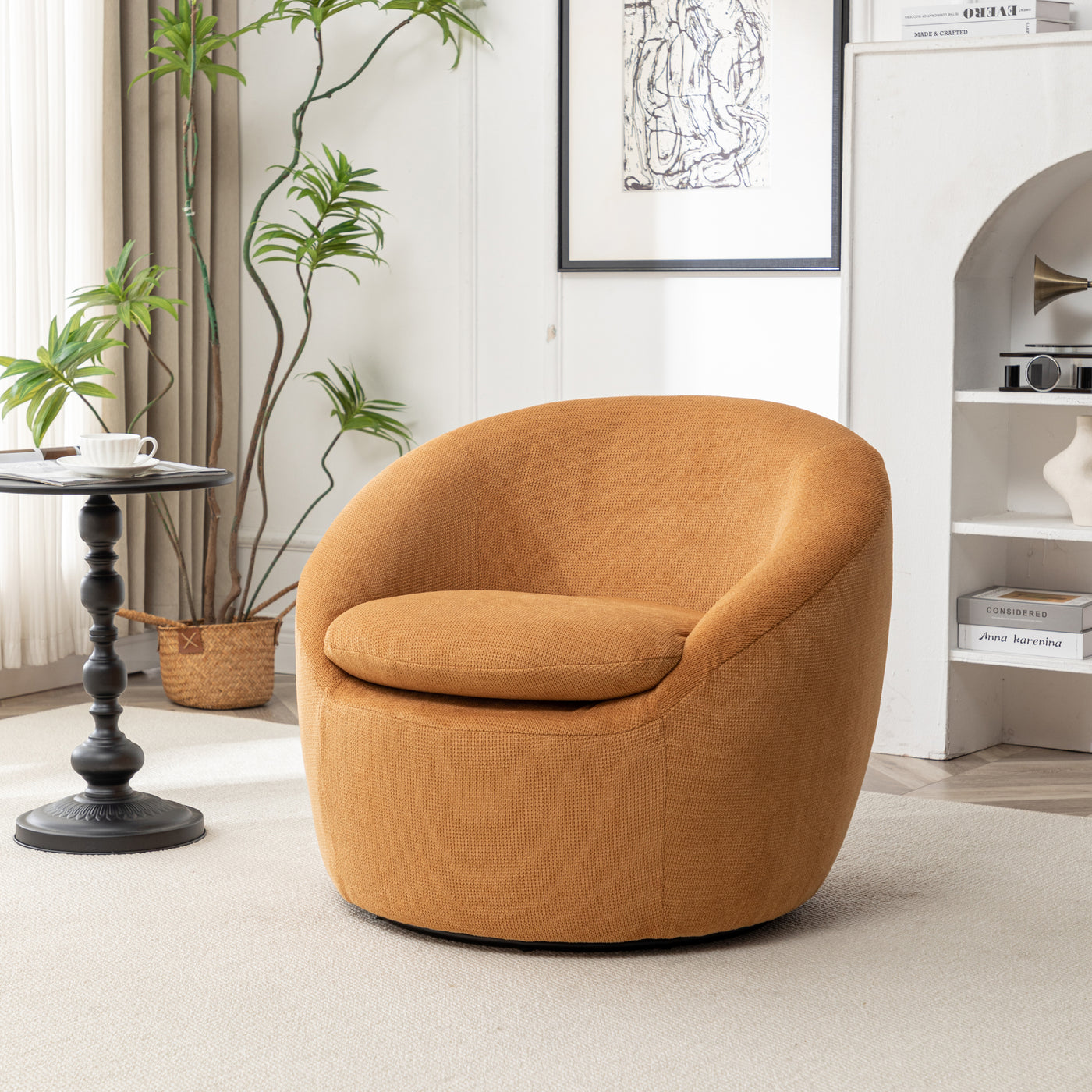 Winnie Modern Teddy Fabric Barrel Chair, 360° Swivel, Yellow