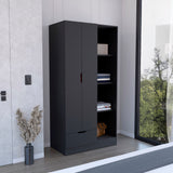 Memphis Wardrobe Armoire 4-Tier Storage Shelves Drawer Black