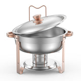 5 Qt 4 Pack Round Chafing Dish Buffet Set Fullsize Pan Stainless Steel Rose Gold