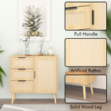 Modern Rattan Wood Dresser Wood Storage Cabinet Sideboard for Bedroom