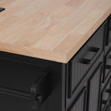 K&K 56.5'' Kitchen Island with Drop Leaf, Power Outlet, Embossed Vertical Stripe