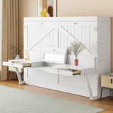 Queen Size Wall Murphy Bed with Storage, Foldable Cabinet Bed with Vanity Desk, Center Mirror & 2 Side Drawers, White(OLD SKU:LP000766AAK)