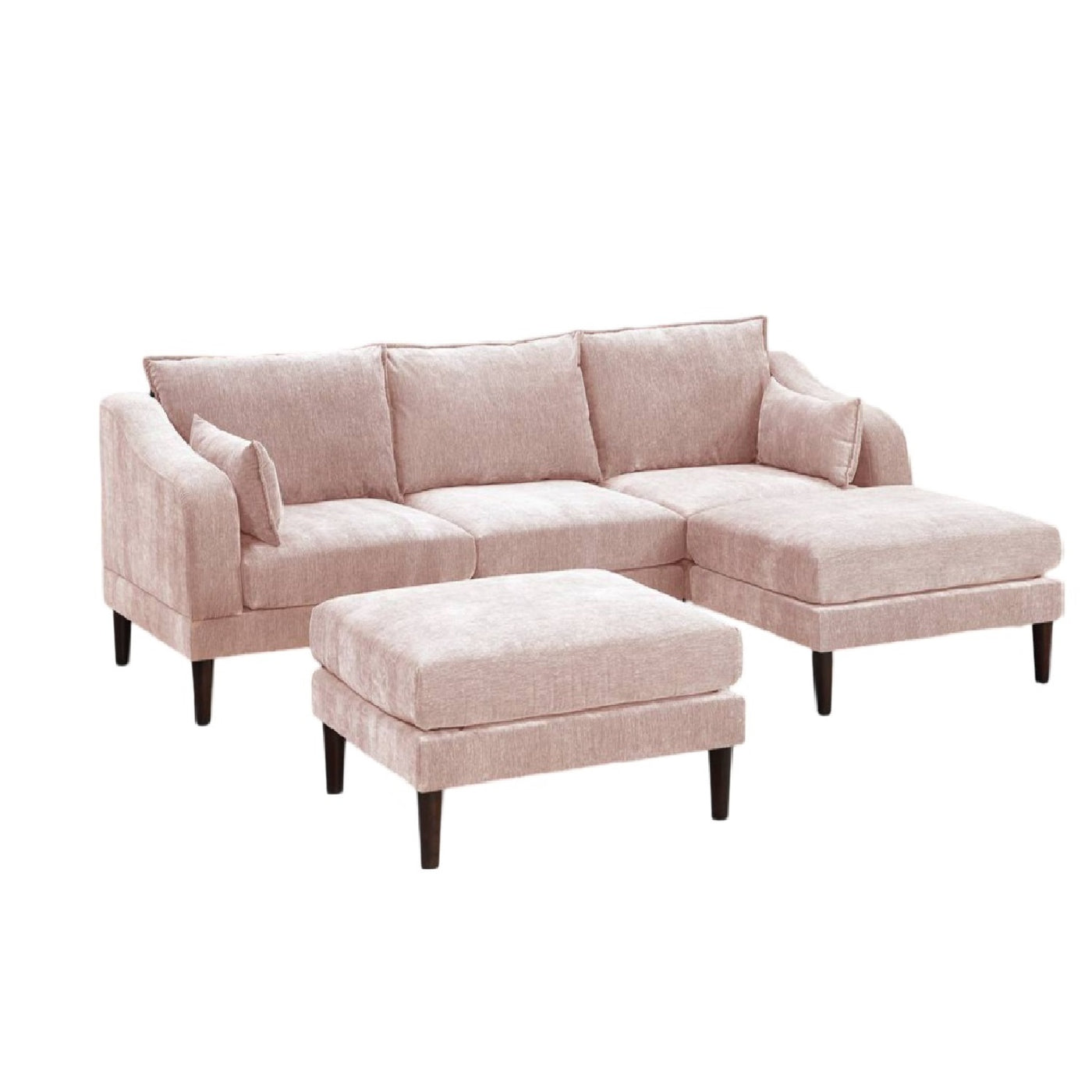 Blush Pink 5-Piece Modular L-Sectional with Ottomans