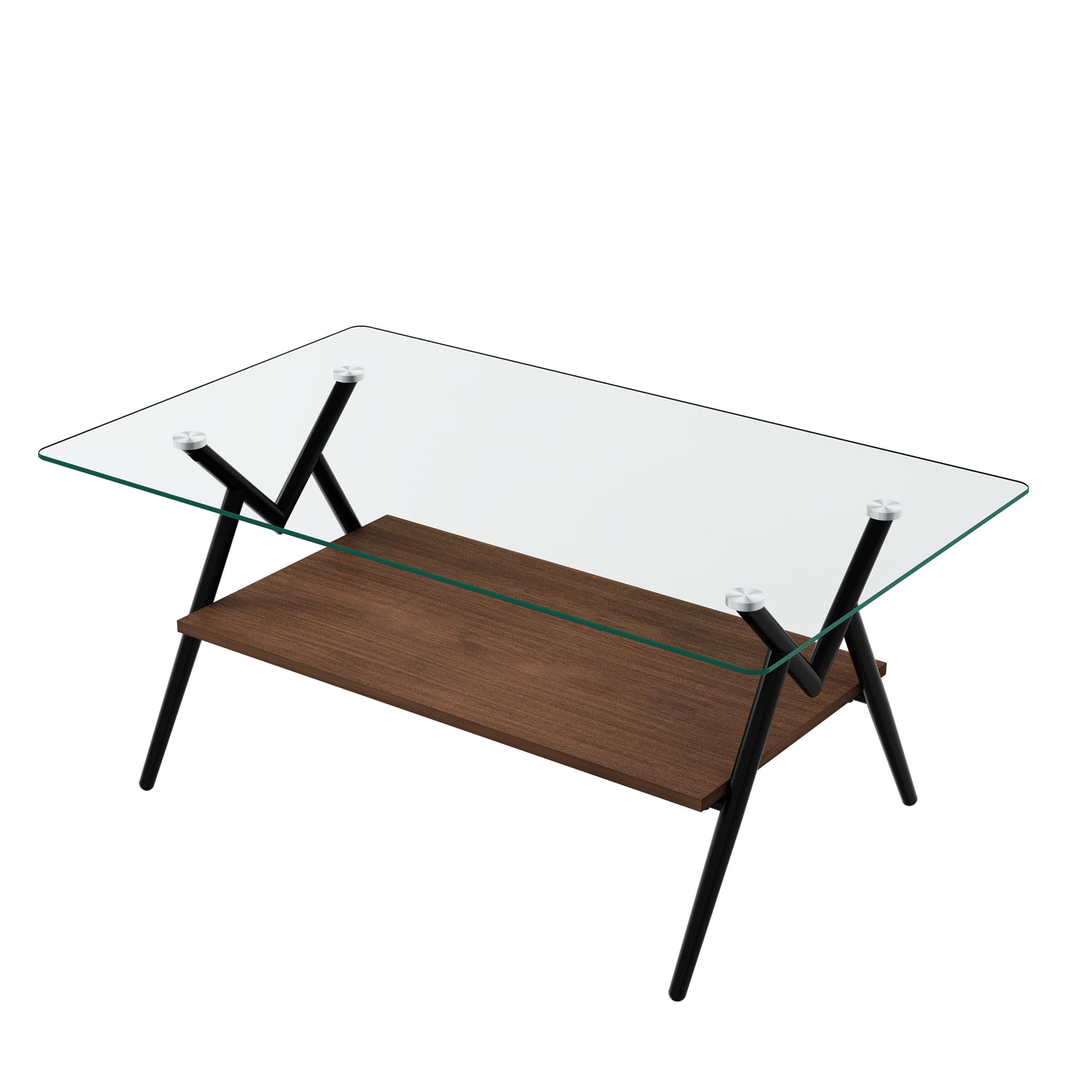 Modern Rectangle Tempered Glass Coffee Table Black Metal Legs
