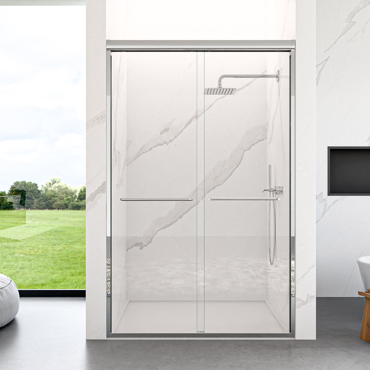 44"-48"W*72" H Semi-Frameless Double Sliding Shower Door, Bypass Shower Door