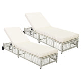 Outdoor Chaise Lounge Chair Wicker Adjustable Recline Beige/Creamy White