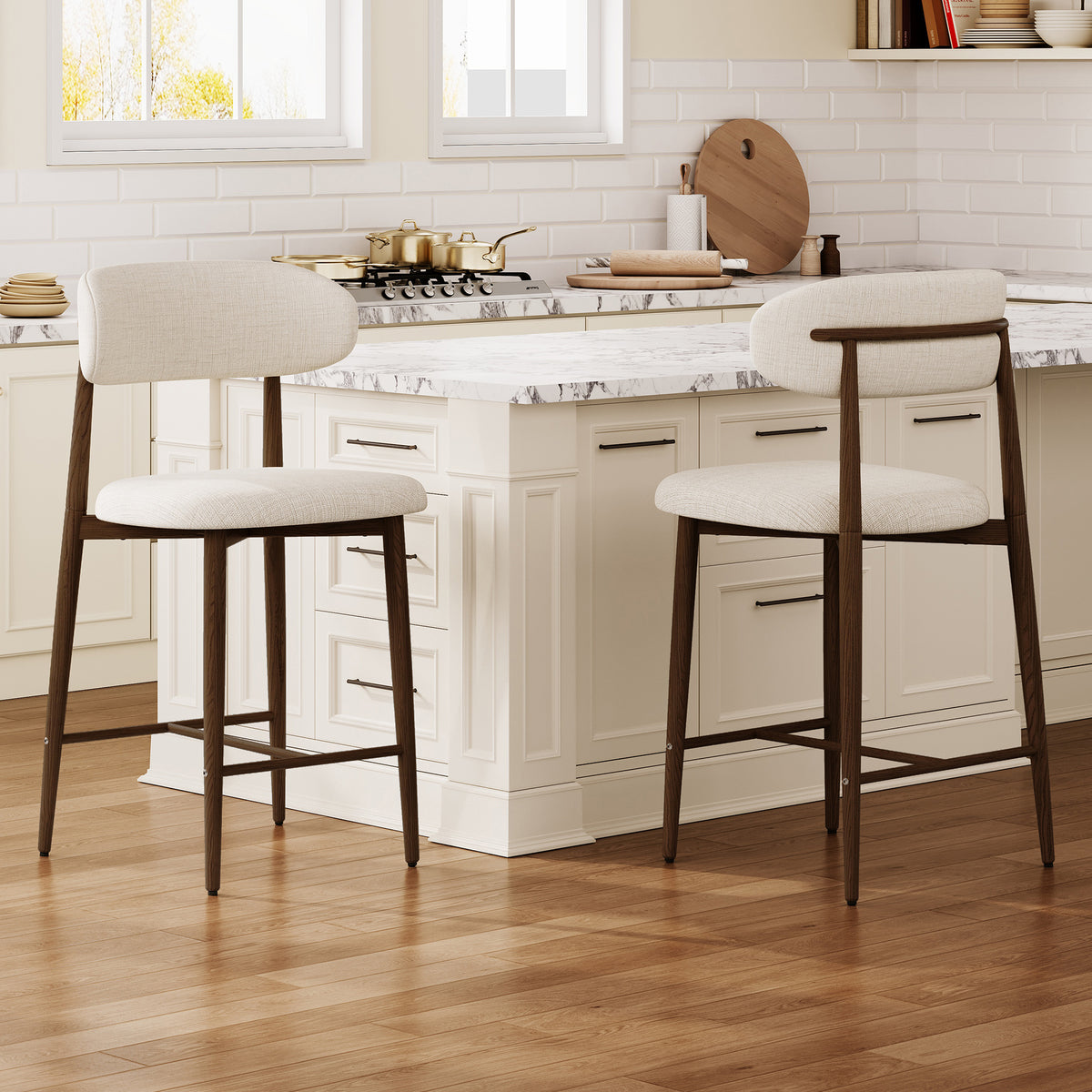 Set of 2 Metal Bar Stool Beige
