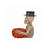 Halloween Skeleton Figurine with Pumpkin Candy Bowl & Candle Holder, Spooky Tabl