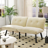 Fabric Sleeper Sofa Foldable Cream 63"