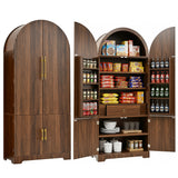 72" Arched Kitchen Pantry Cabinet with 8 Door Shelves, Brown