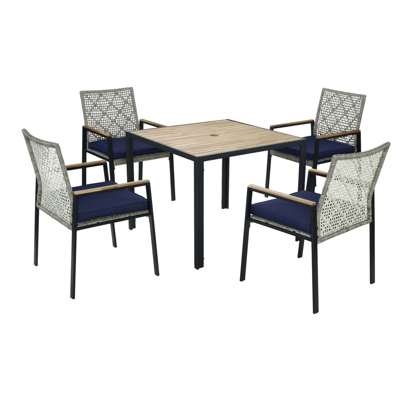 5-Piece Patio Dining Set Acacia Wood Rattan Light Gray