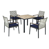 5-Piece Patio Dining Set Acacia Wood Rattan Light Gray