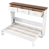 White Twin Size Murphy Bed with 3 Drawers, LVL + MDF Frame, 85.6''L x 15.1''W x 60.5''H