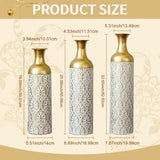 Gold White Metal Vase Set of 3, Tall Decorative Cylinder Flower Vases