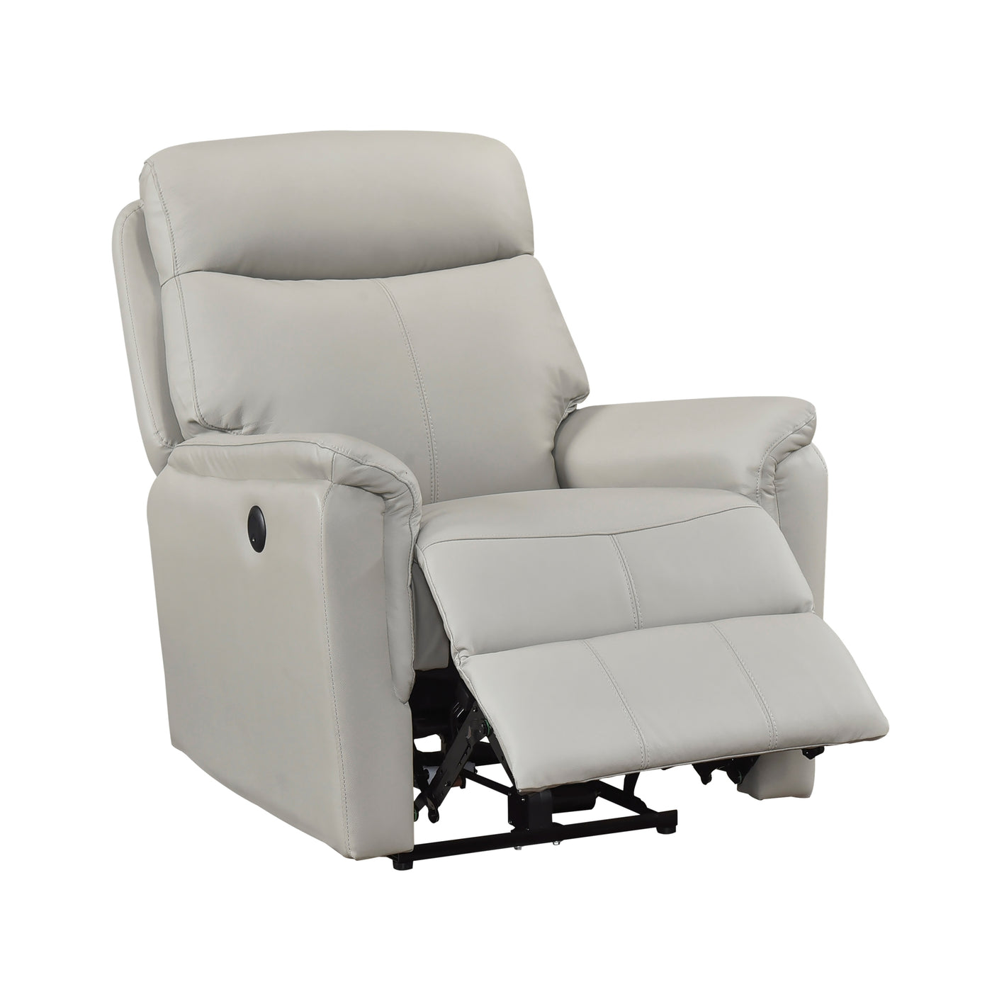 Light Gray Power Recliner Top Grain Leather Charging