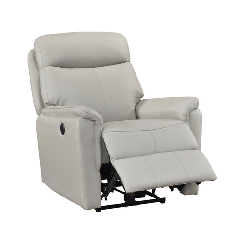Light Gray Power Recliner Top Grain Leather Charging