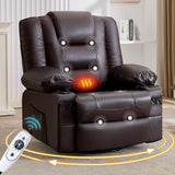 Brown Massage Heat Recliner Chair with Swivel and Cup