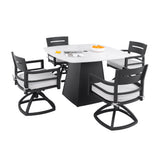 Outdoor Dining Set Aluminum Sintered Stone Black Squircle 5 Piece Swivel