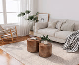 Round Solid Wood Nesting Tables Set of 2 Dark Brown