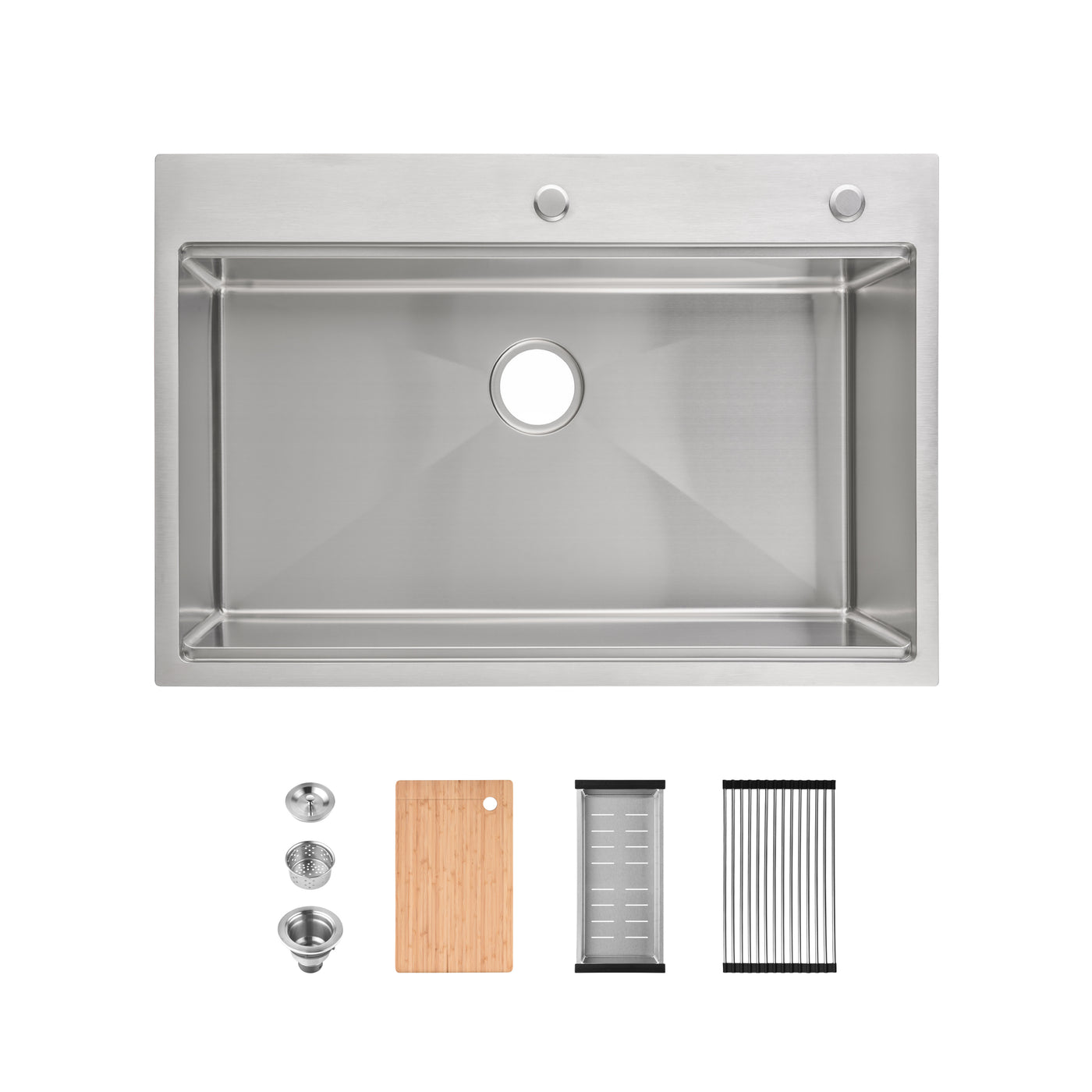 Stainless Steel 33x22 Single Bowl Overmount Kitchen Sink Brushed