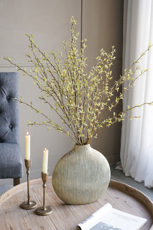 Gold Ceramic Accent Vase Vertical Ribbed Texture 12.2x2.8x12.4