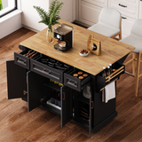 K&K 54inch Large Kitchen Island with Rubber Wood Drop Leaf, Embossed Texture Rol