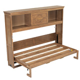 Twin Size Murphy Bed with Charging Station and Drawer in Wood Color, Solid Pine Wood + MDF