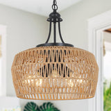 5-Light Rattan Boho Chandelier Farmhouse Pendant Light