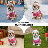Christmas Pug Statue, Holiday Dog Figurine in Pink Santa Outfit