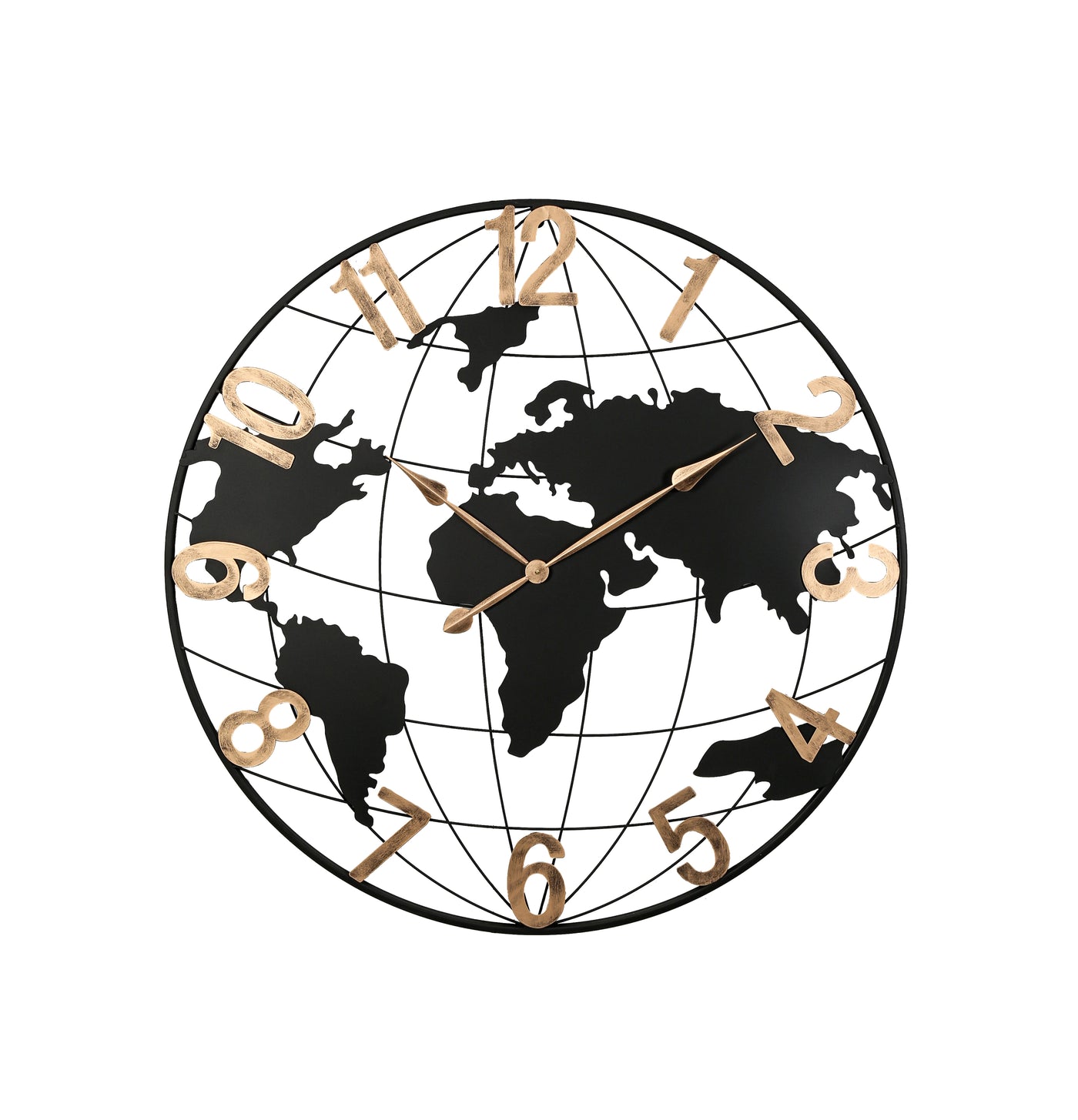 36" Black Metal World Map Silent Wall Clock