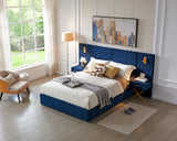 King Upholstered Platform Bed Blue