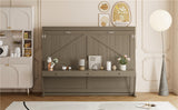 Queen Size Wall Murphy Bed with Storage, Foldable Cabinet Bed with Vanity Desk, Center Mirror & 2 Side Drawers, Distressed Gray(OLD SKU:LP000766AAE)