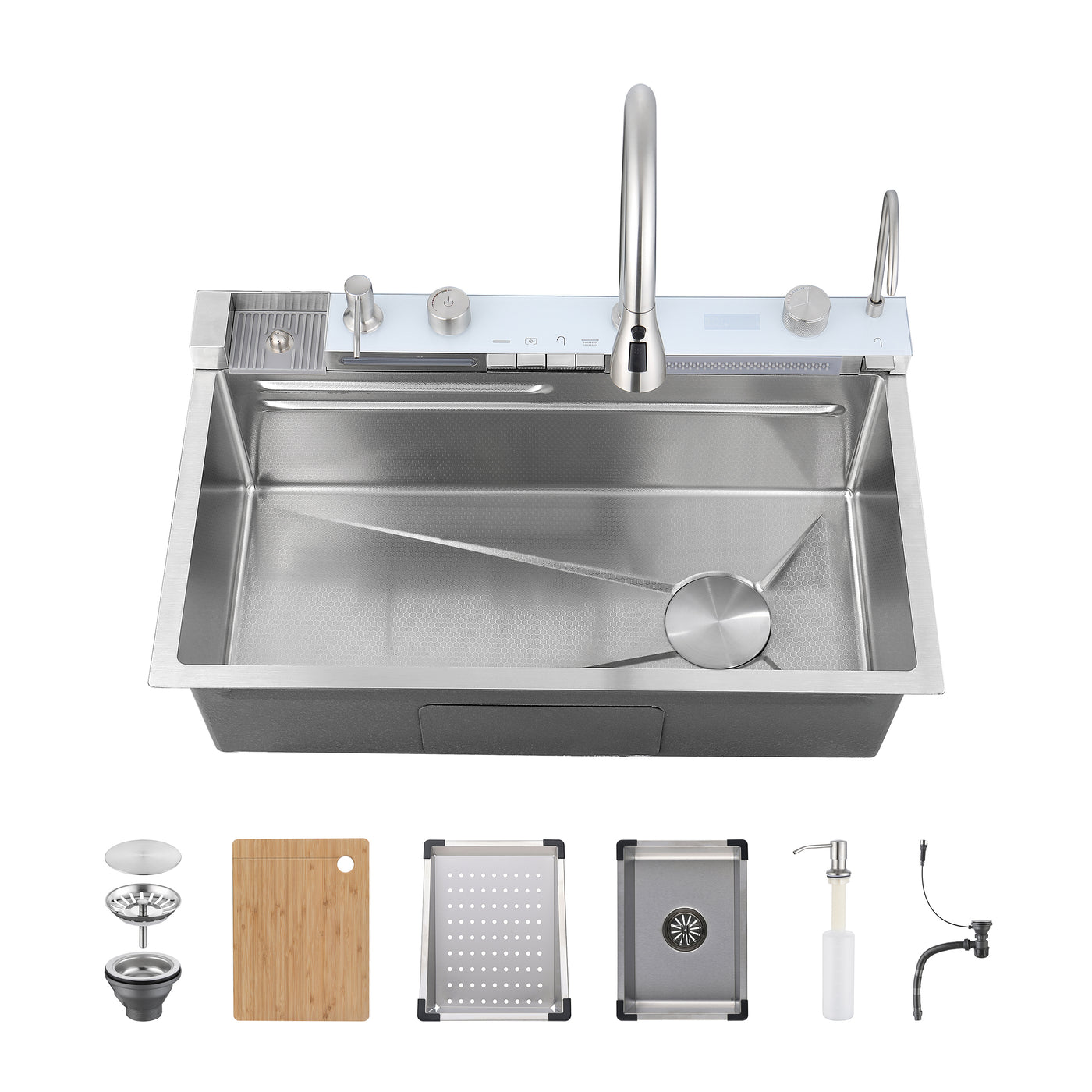 Stainless Steel Pull-Out Kitchen Sink with Waterfall Faucet Dark Gray