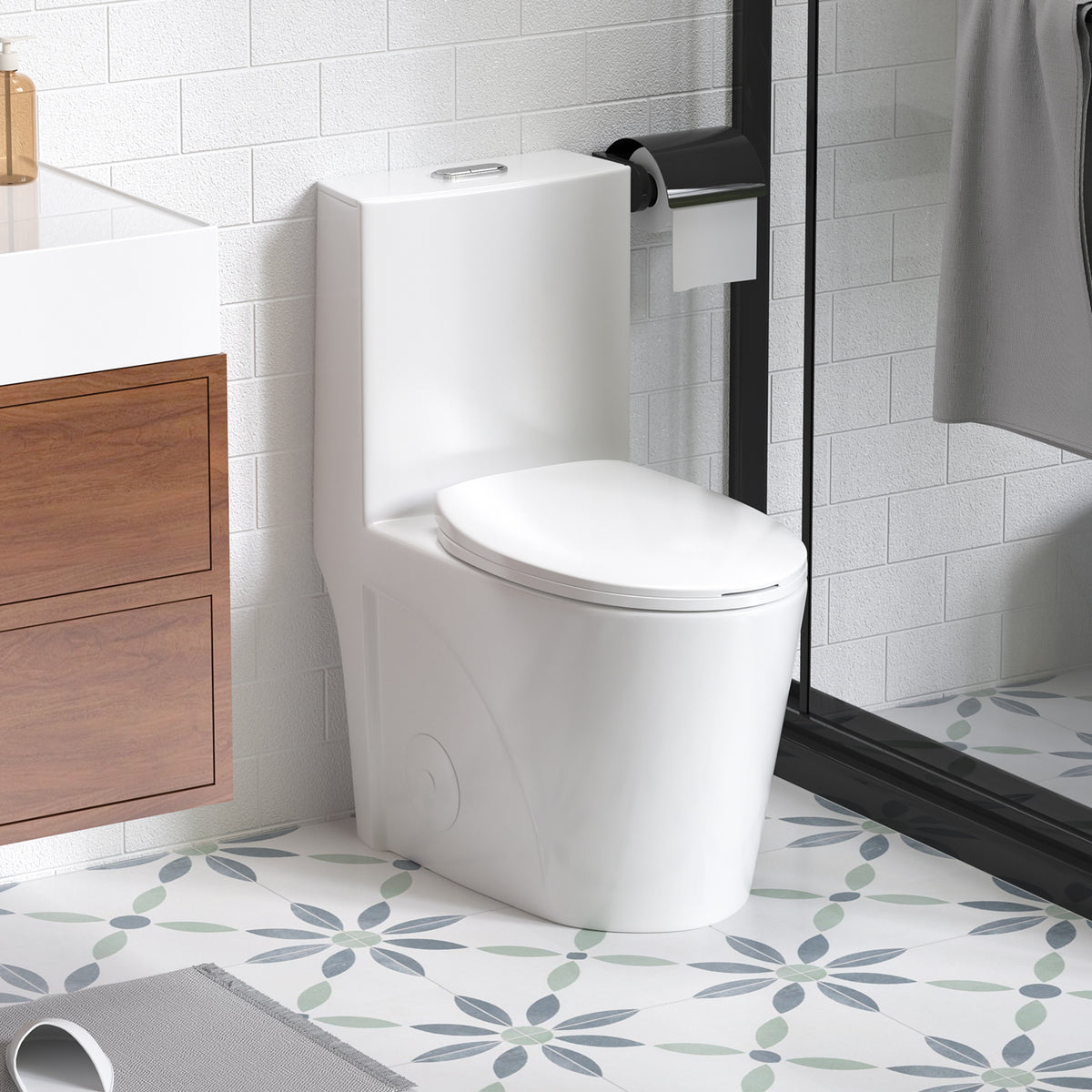 1.1/1.6 GPF Siphonic Flush One-Piece Toilet for bathrooms, Siphonic S-trap 12"