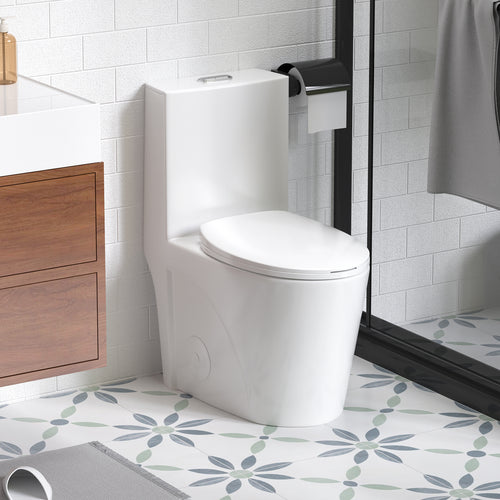 1.1/1.6 GPF Siphonic Flush One-Piece Toilet for bathrooms, Siphonic S-trap 12"