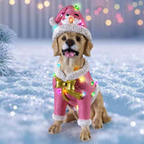 Christmas Labrador Retriever Statue, Holiday Dog Figurine in Pink Santa Outfit