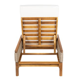 Outdoor Lounge Chair Acacia Wood Rattan Beige Cushion 4 Position