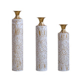 Set of 3 Metal Floor Vases 24" 28.7" 33.5" White Glazed