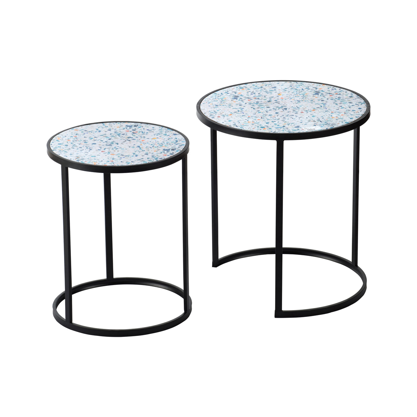 Round Stacking Side Tables Metal Frame Small Space Set of 2