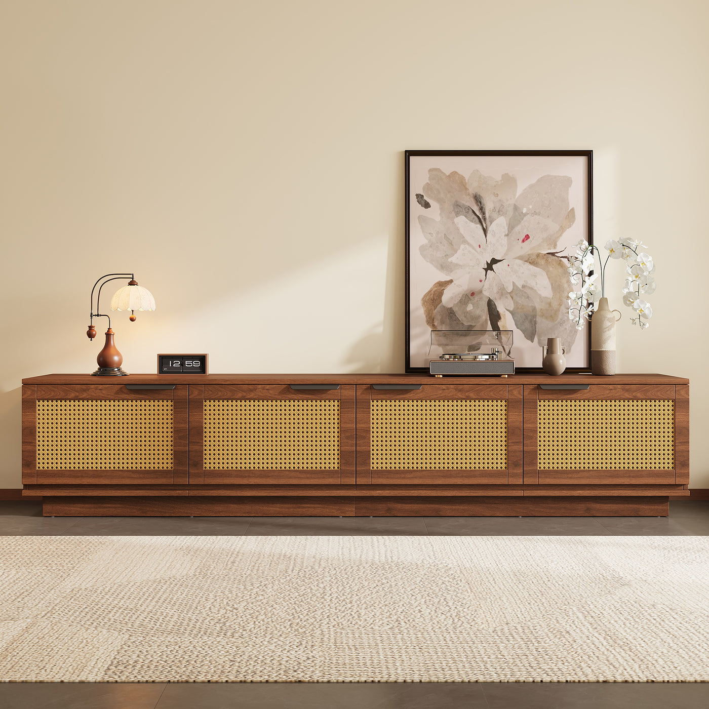 78" TV Stand with Rattan Front Panels, Media Console Entertainment Center