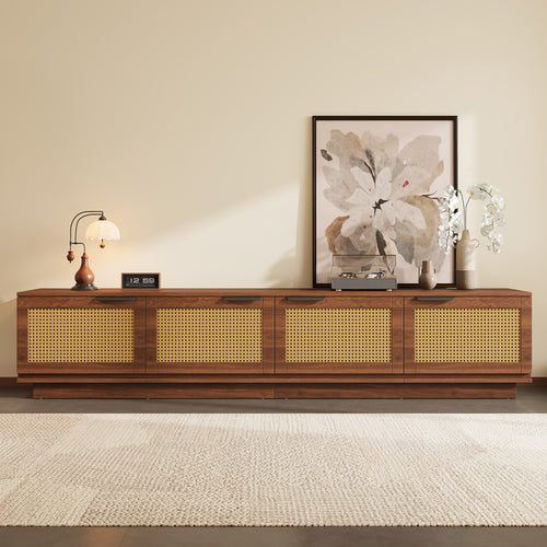 78" TV Stand with Rattan Front Panels, Media Console Entertainment Center