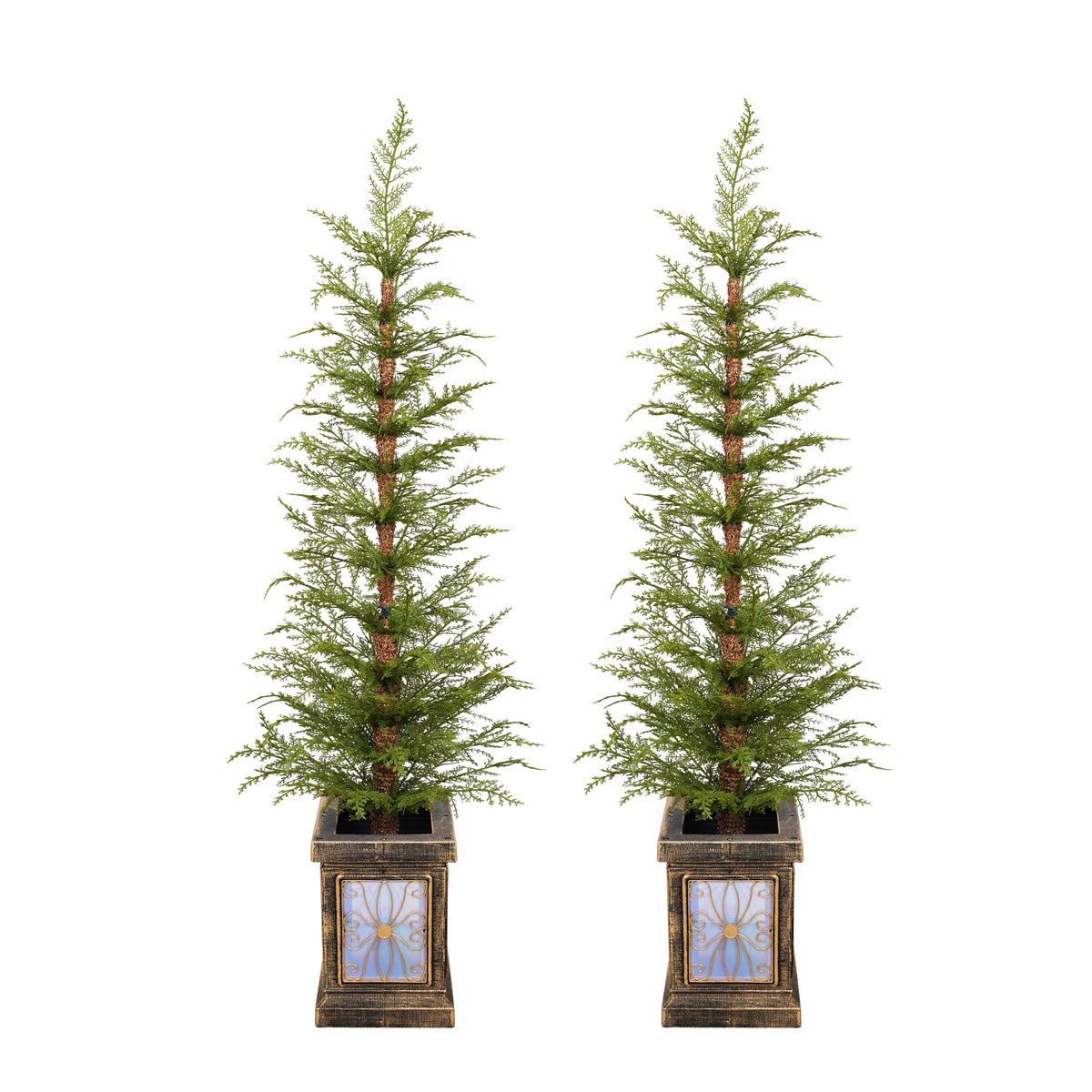 4ft Pre-Lit Artificial Christmas 2-Piece Set with Realistic PE Material, Green,