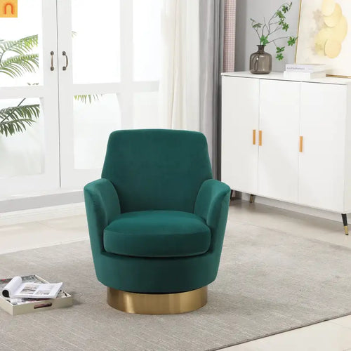Accent Chair Barrel Swivel Velvet Emerald 360 Degree 300 lb 29in