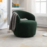 Accent Chair Barrel Swivel Teddy Fabric Dark Green 25in 250 lb
