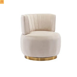 Accent Chair Barrel Swivel Velvet Beige 360 Degree 300 lb 25in